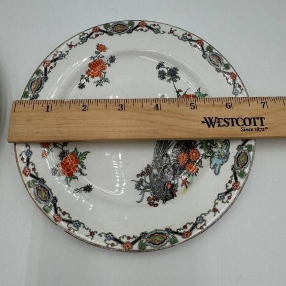 Vintage John Maddock and Sons Royal Vitreous Peacock Dessert Plate set of two - Picture 15 of 15